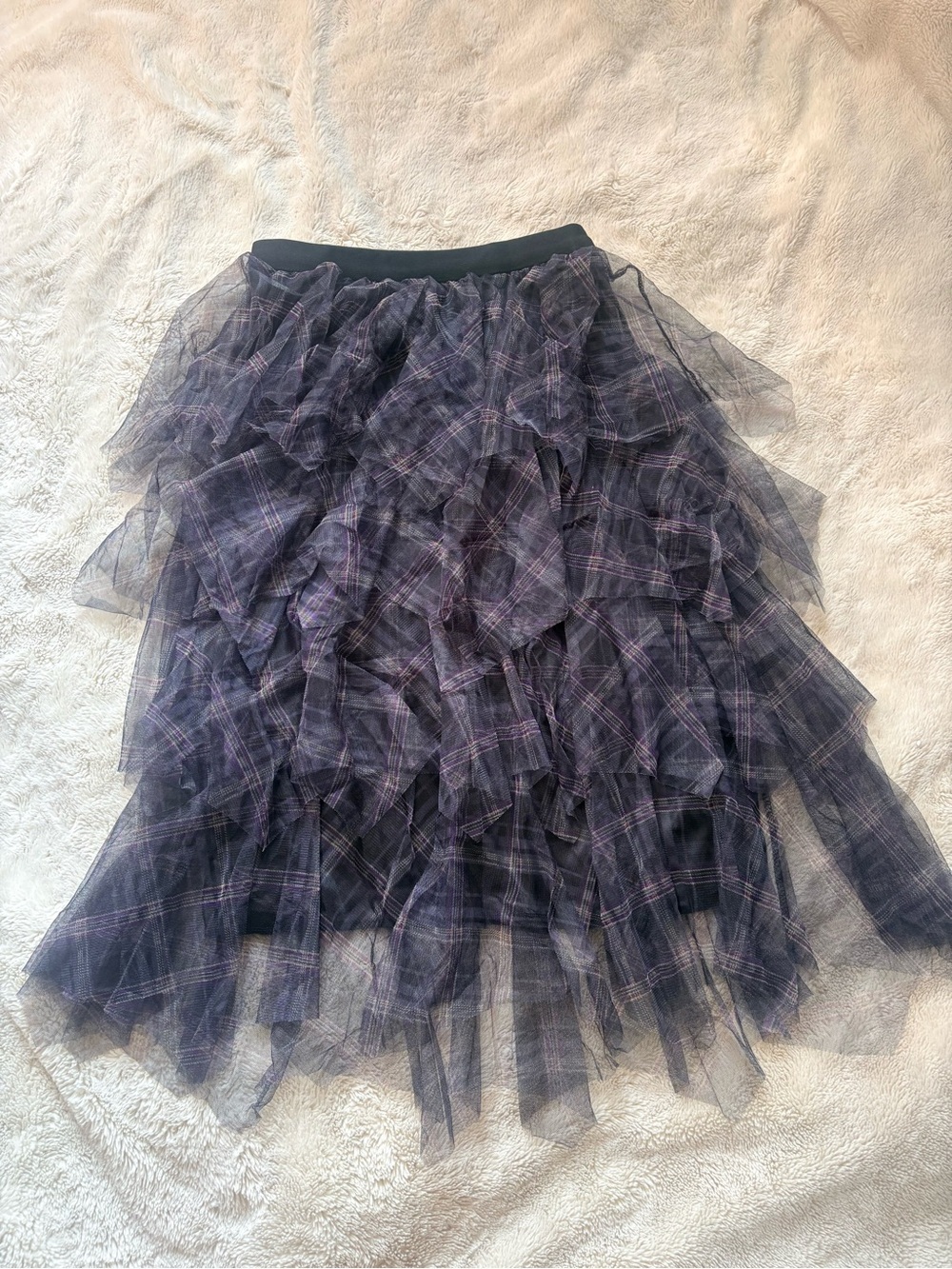 Purple Mesh Frilly Plaid Grunge Skirt – Size XL | Y2K Alt Aesthetic Fairy Grunge - Picture 3 of 7
